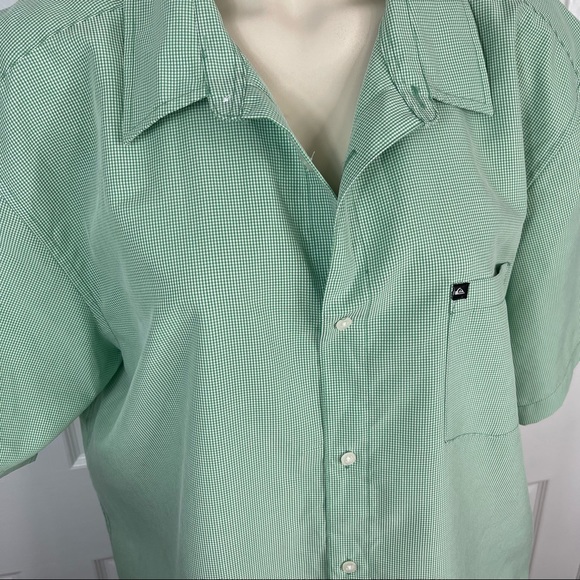 QUIKSILVER button down shirt Casual short sleeve shirt Men’s green white XL - Picture 9 of 10